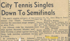 City Tennis Singles Down To Semifinals. August 18, 1960.