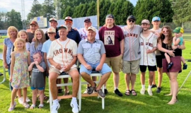 The Village of Bemus Point had a night at the Jamestown Tarp Skunks game on July 3, 2024  to honor Walt Brown. His descendants gathered for this photo.
