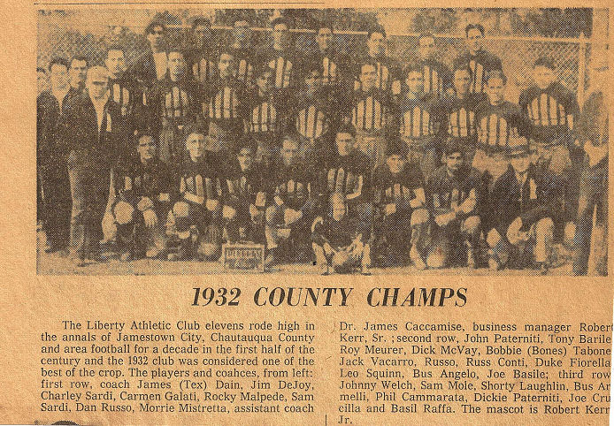 Newspaper photo of 1932 Liberty Athletic Club football team as 1932 County Champions