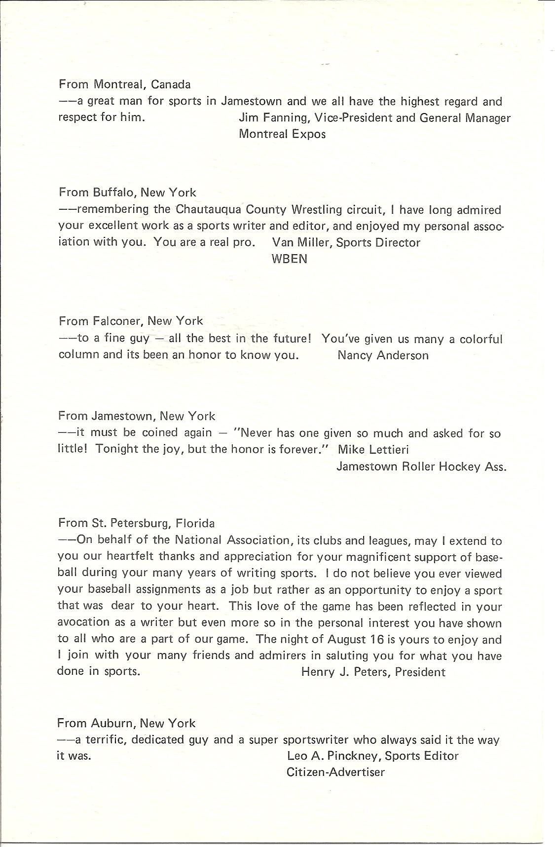 Frank Hyde Testimonial Dinner program booklet page 6