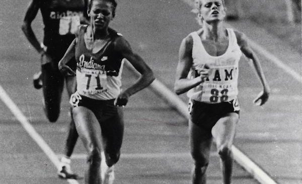 Jamestown native and Miami (Ohio) University 800-meter runner Karen Bakewell, right, nears the finish line.